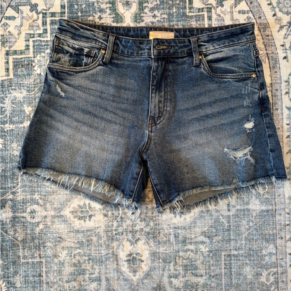 Kut from the Kloth Distressed Blue Denim Jane Long Shorts
